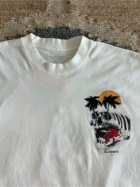 AllSaints Breaker London White Oversized Skull Palm Tree Graphic Tee